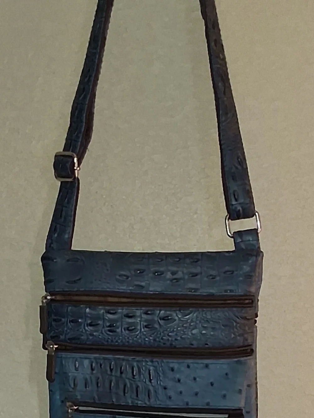 Unisex Blue Croc-Embossed Crossbody Bag